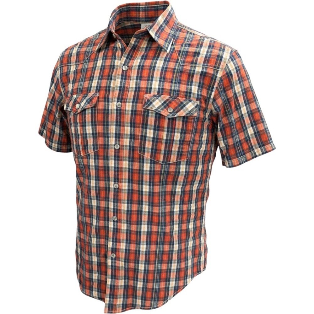 Age of Wisdom Mens Plaid Short Sleeve Western Pearl Snap Shirt Medium